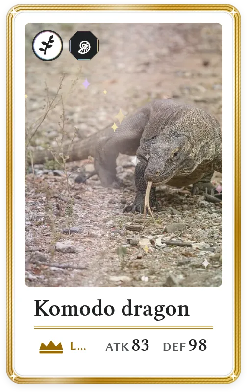 Komodo dragon, Legendary, ATK 83, DEF 98