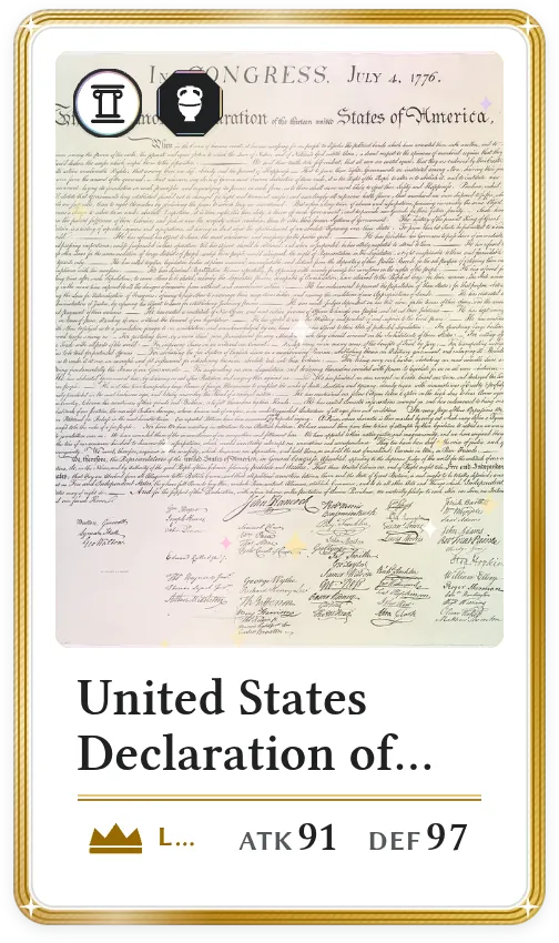 United States Declaration of Independence, Legendary, ATK 91, DEF 97